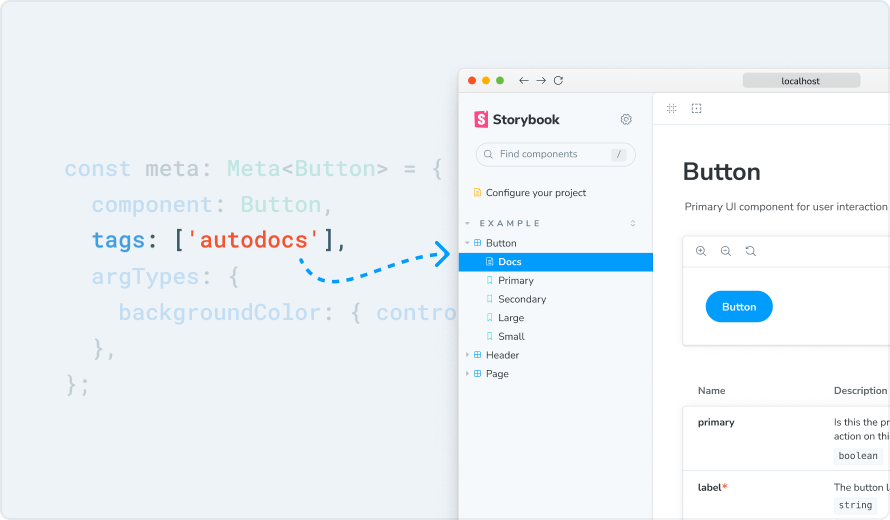 A screenshot showing the autodocs tag being set, pointing a docs page being generated