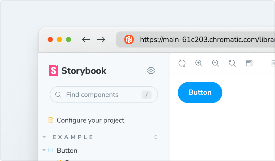 A browser window showing a Storybook being published to a chromatic.com URL